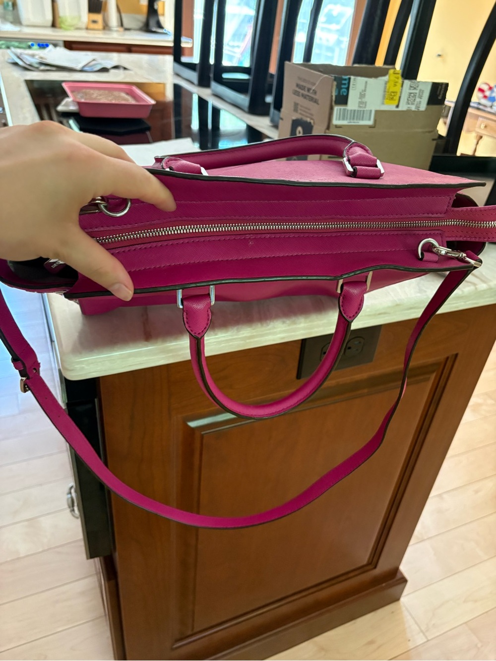 Michael Kors Hot Pink Saffiano Satchel with Eyelet Sides Selma bag - Picture 11 of 12